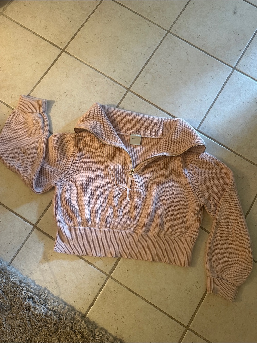 Varley Blush Ribbed Quarter-Zip Turtleneck Sweater